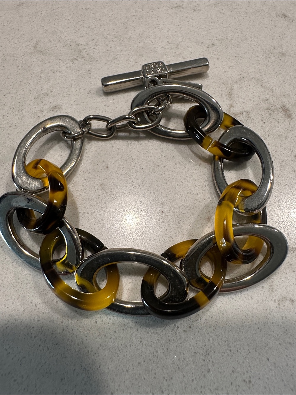 Linda Dano Chunky Tortoiseshell & Silver Link Bracelet